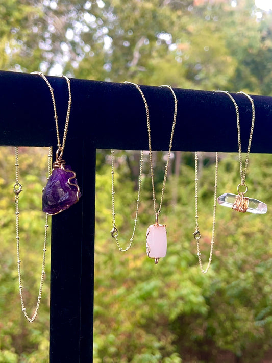 CUSTOM RAW CRYSTAL WRAPPED NECKLACE