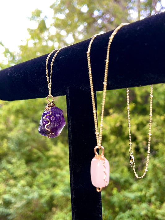 CUSTOM RAW CRYSTAL WRAPPED NECKLACE